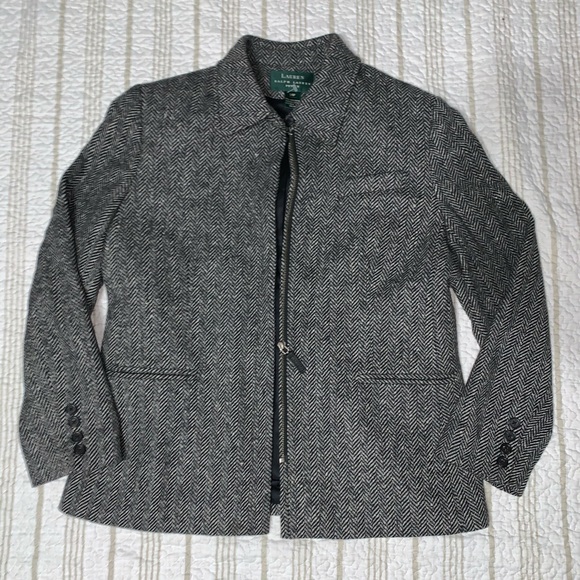 Ralph Lauren Women's Gray Petite Tweed Wool Zipper - Picture 1 of 5